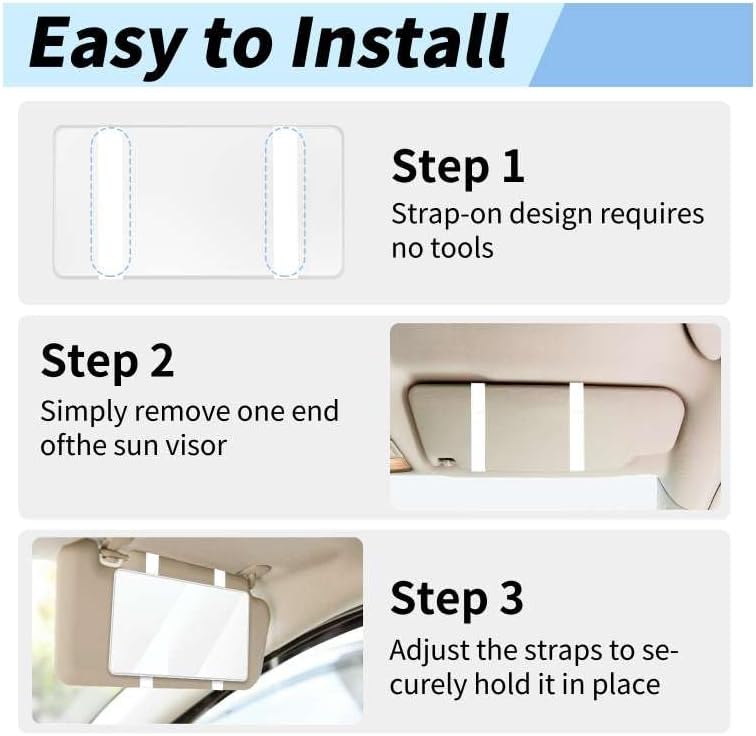 Deluxsa Car Sun Visor Mirror, Cosmetic Makeup Mirrors with Straps, No Light HD Car Interior Cosmetic Mirror, Universal Sun Visor Mirrors for Trucks, Cars, SUVs (White) - Image 4
